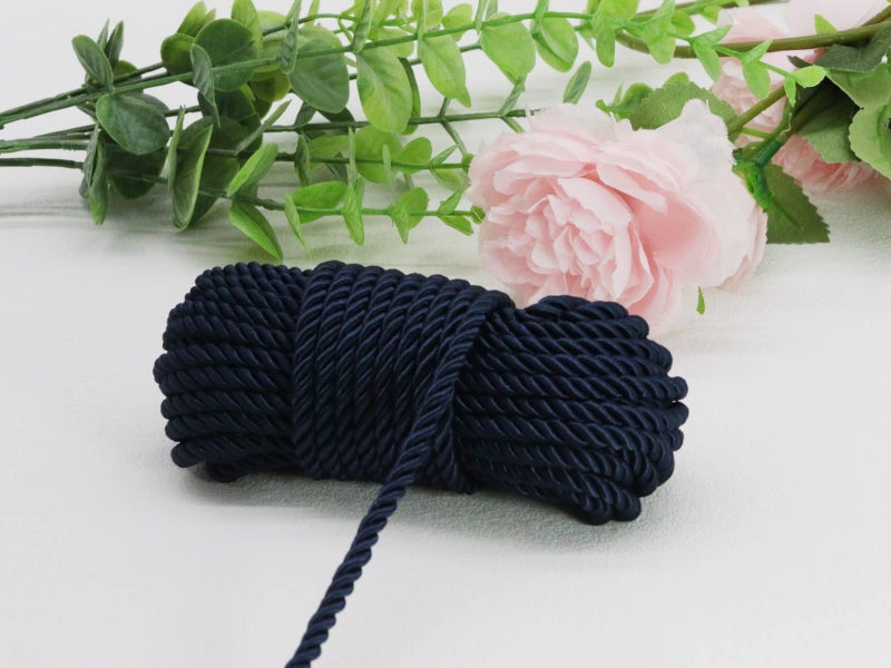 PAMIR TONG Black 5mm Twisted Satin Cord for Crafts 10 Yards Braided Decorative Cotton Cords Trims Polyester Twine Cord Thick Round Fabric Rope Thread for Sewing-DIY Projects Supplies - Image 2